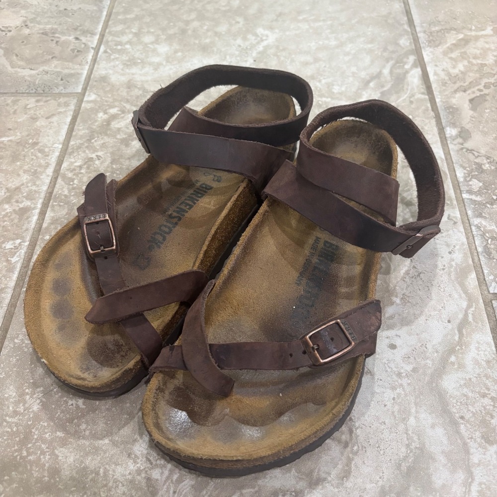 Birkenstock Yara Habana Oiled Leather Ankle Strap Sandals Brown Womens 37 L6 M4